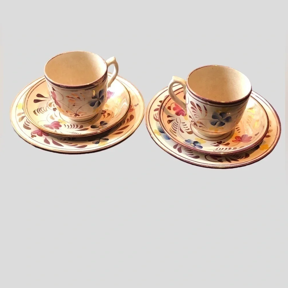 Antique Japan Lusterware Pink Teacups Saucers Set